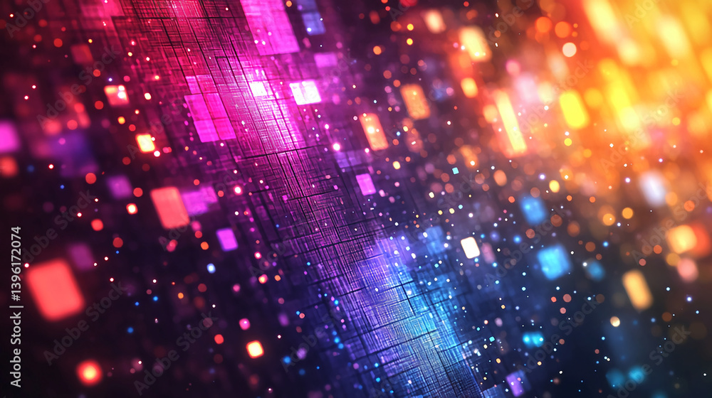 Aufkleber colorful abstract background with glowing particles and squares for digital art and design use