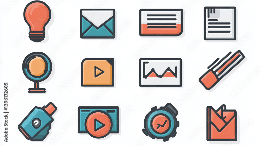 Poster cute icon pack vector illustration for user interface design and web development projects with moder