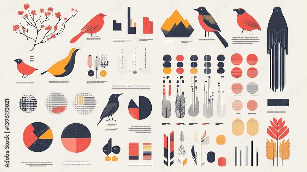 Poster bird infographic chart design vector illustration with data visualization and abstract elements