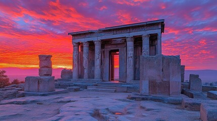 Obraz premium Ancient ruins at sunrise. Dramatic sky