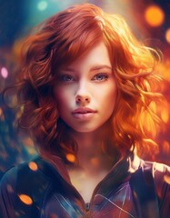 Fototapeta premium A custom auburn-haired female avatar with short wavy hair and brown eyes. Perfect for personalized character design, digital art, and unique avatar creation.
