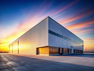 Obraz premium Minimalist Industrial Landscape: Factory Exterior at Dawn
