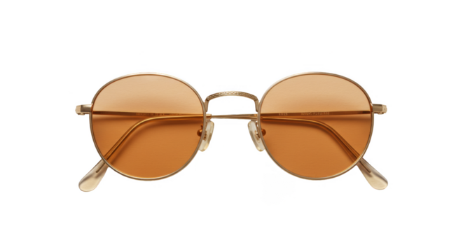 Classic round sunglasses in a warm amber hue, perfect for a sunny day stroll or a vintage-inspired look, featuring a lightweight gold frame.