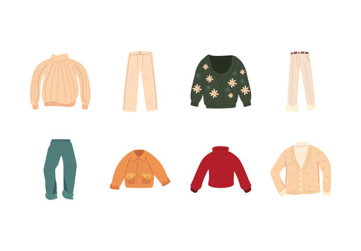 Beige And Red Casual Autumn Clothes Illustration Set