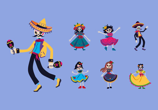 Vibrant Mexican Day of the Dead Illustration Set