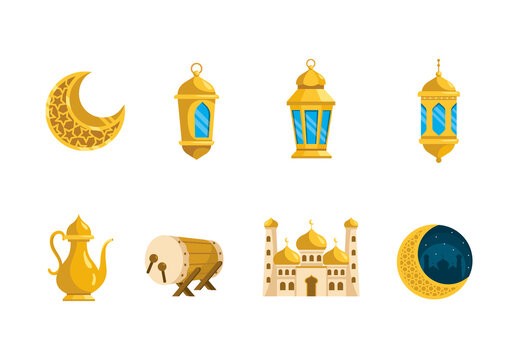 Yellow Gold Islamic Culture Icon Collection Set