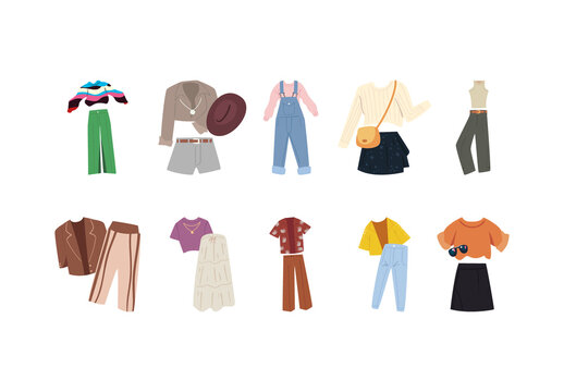 Colorful Spring Casual Modern Outfit Illustration Set