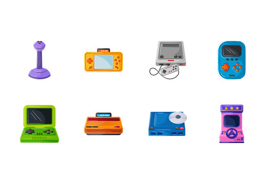 Purple Green Orange Gaming Devices Icons Set