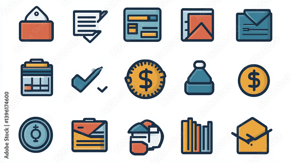 Poster business finance accounting icons set vector design for web and mobile applications interface ui ux 