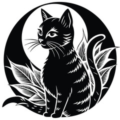 Black and white cat vector illustration silhouette art