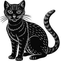 Black and white cat vector illustration silhouette art