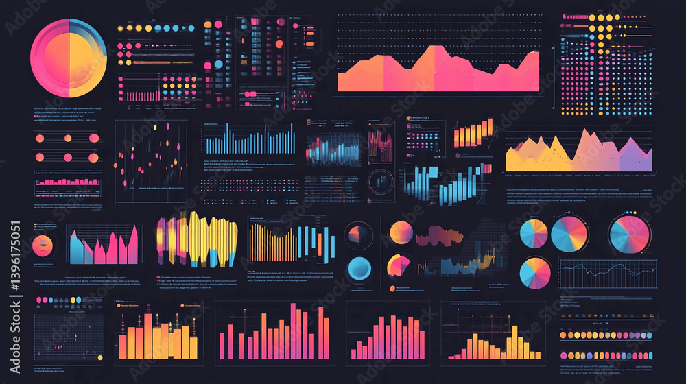 Poster data visualization dashboard interface design with charts graphs and information graphics display la
