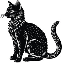 Black and white cat vector illustration silhouette art