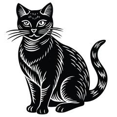 Black and white cat vector illustration silhouette art