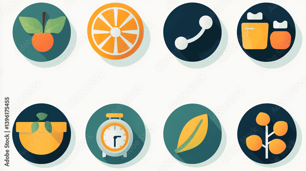 Aufkleber flat design icons set vector illustration of fruit time and connection concept for graphic design us
