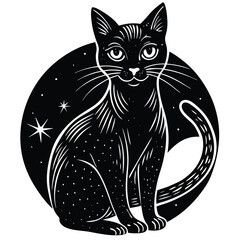 Obraz premium Black and white cat vector illustration silhouette art