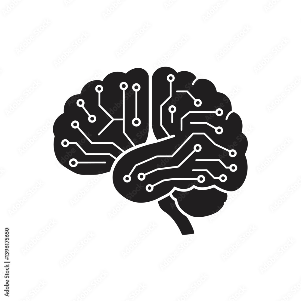 Poster abstract black and white artificial intelligence brain technology connection concept design