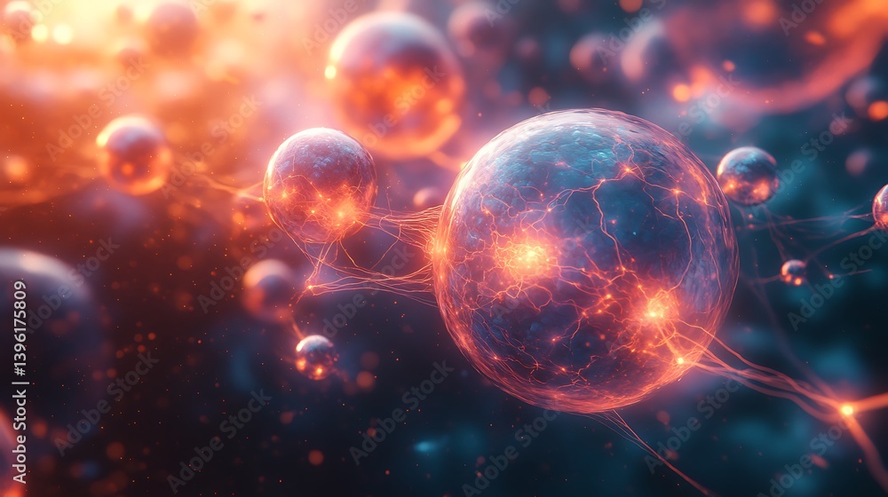 Canvas Prints a surreal biome of floating energy spheres, interconnected by delicate threads of glowing plasma, pu
