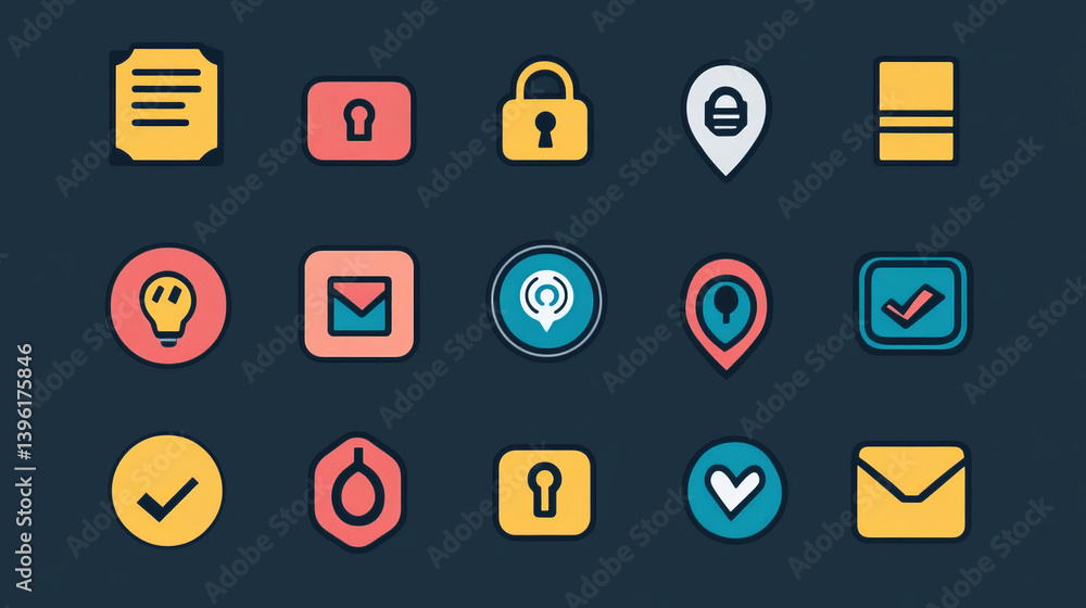 Poster vector icon set for ui design and mobile app development with business and communication symbols des
