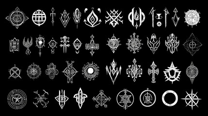 The set includes sacred geometrical figures, mystic symbols and alchemical symbols. Eternal Rune. Illustration