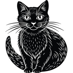 Obraz premium Black and white cat vector illustration silhouette art