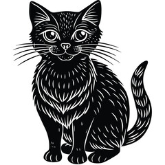 Black and white cat vector illustration silhouette art