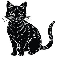 Black and white cat vector illustration silhouette art