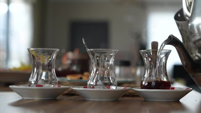 Turkish Tea (T&uuml;rk &Ccedil;ayı) in the Turkish Breakfast Video, &Uuml;sk&uuml;dar Istanbul, Turkiye (Turkey)