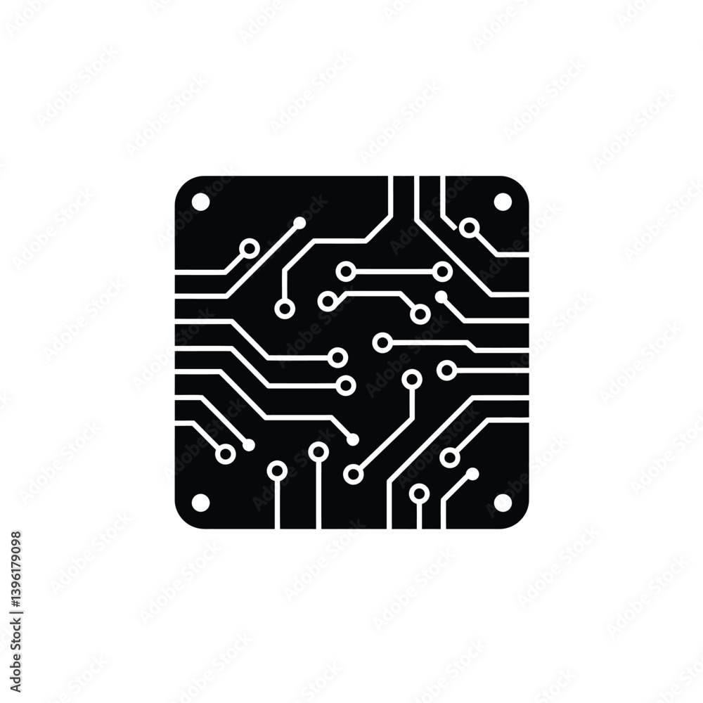 Poster monochrome square circuit board illustration technology design connection pattern background