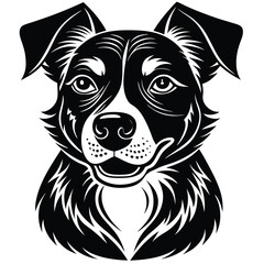 Black and white dog portrait head illustration