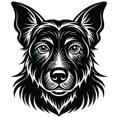 Black and white dog portrait head illustration