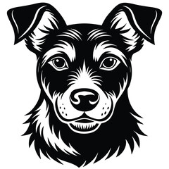 Black and white dog portrait head illustration