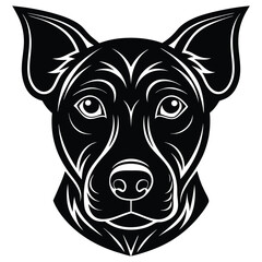 Black and white dog portrait head illustration