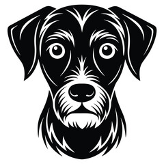 Black and white dog portrait head illustration