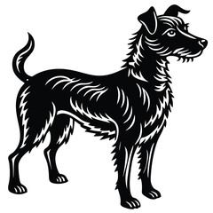 Black silhouette vector illustration of a black and white dog, a domestic animal pet