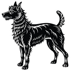 Black silhouette vector illustration of a black and white dog, a domestic animal pet
