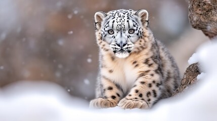 Obraz premium Snowy Leopard Cub in Winter