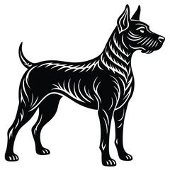 Black silhouette vector illustration of a black and white dog, a domestic animal pet