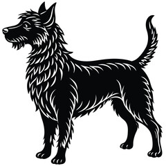 Black silhouette vector illustration of a black and white dog, a domestic animal pet