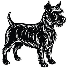 Black silhouette vector illustration of a black and white dog, a domestic animal pet