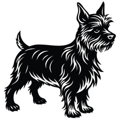 Black silhouette vector illustration of a black and white dog, a domestic animal pet