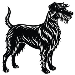 Black silhouette vector illustration of a black and white dog, a domestic animal pet