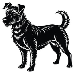 Black silhouette vector illustration of a black and white dog, a domestic animal pet