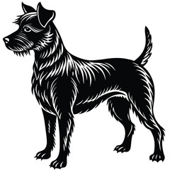 Black silhouette vector illustration of a black and white dog, a domestic animal pet