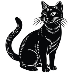 A cute black and white cat vector illustration depicts a feline pet silhouette