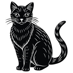 A cute black and white cat vector illustration depicts a feline pet silhouette