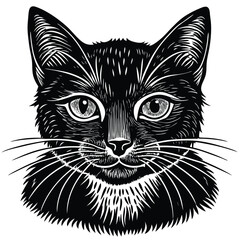 A cute black and white cat vector illustration depicts a feline pet silhouette
