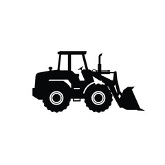 Black Silhouette Of Front Loader Tractor Heavy Construction Equipment Vector Graphic