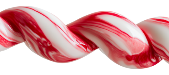 White and red twisted candy with glossy surface and abstract design on transparent background
