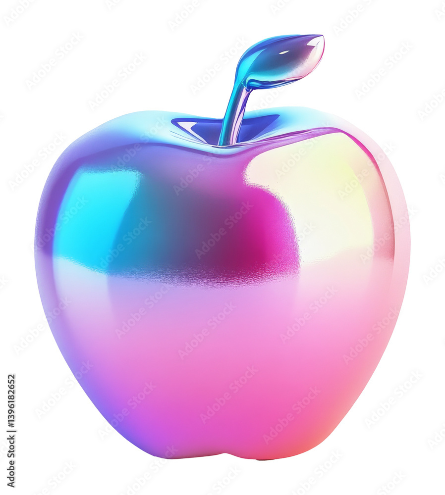 Aufkleber holographic gradient apple with metallic shine on transparent background, 3d rendering of a colorful
